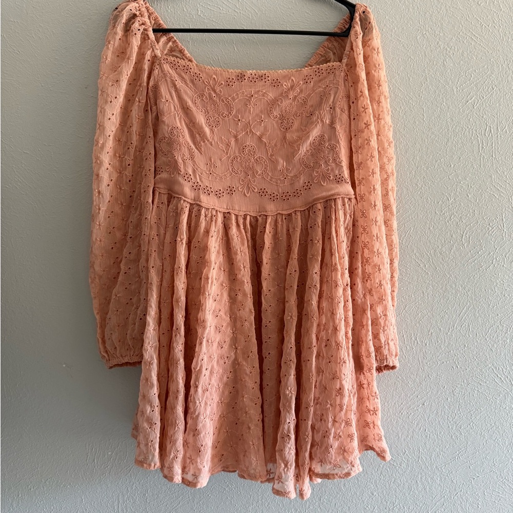 Free People Terracotta Eyelet Mini Dress Size L EUC